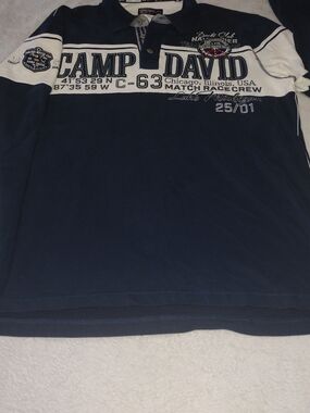 Camp David Men's Navy and White Rugby Sweater